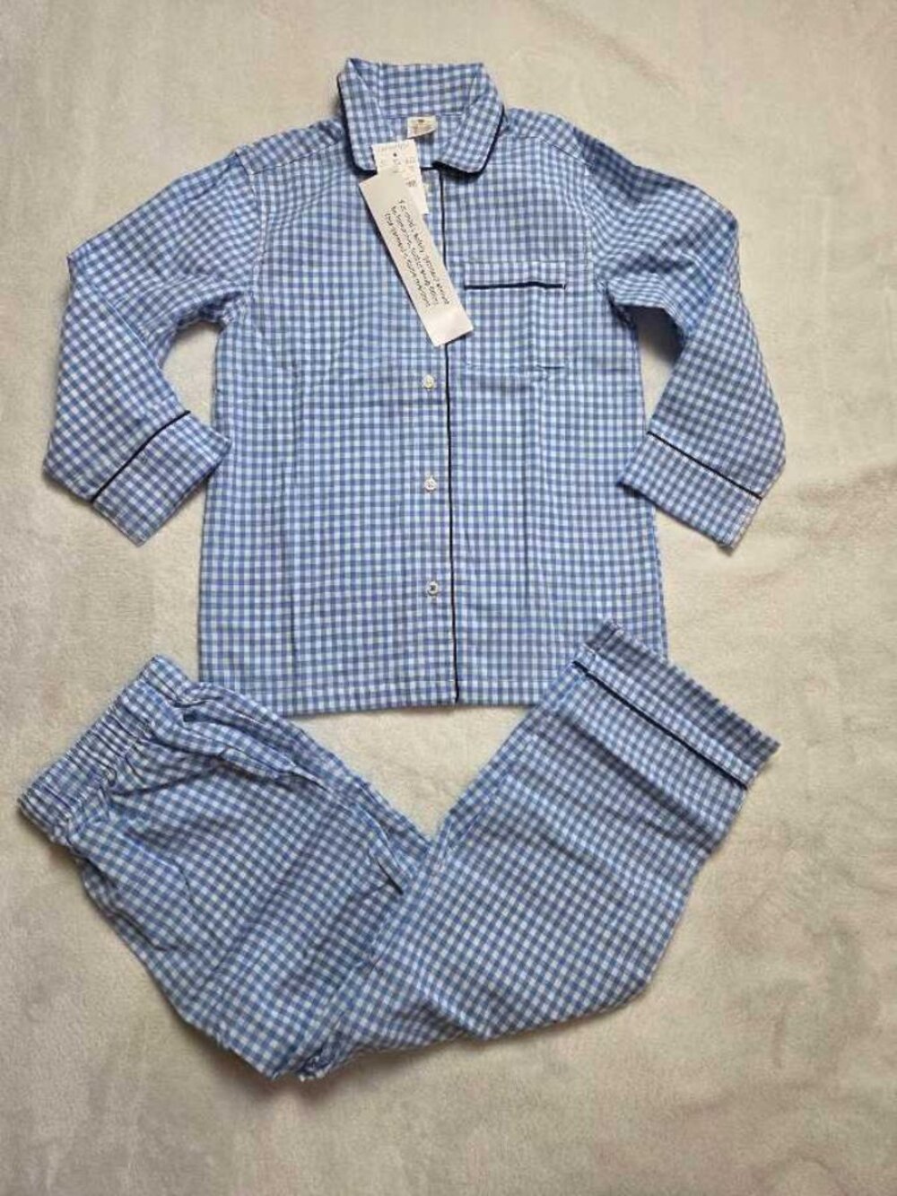 New kids S (6-7) Crewcuts x J.Crew gingham blue Peter Pan collar pajama set